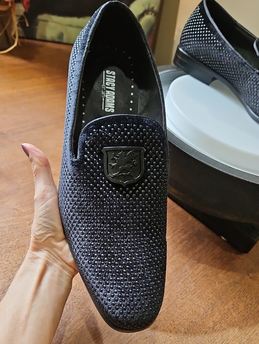 Stacy Adams Black Crystal-Embellished Slip-On Loafers